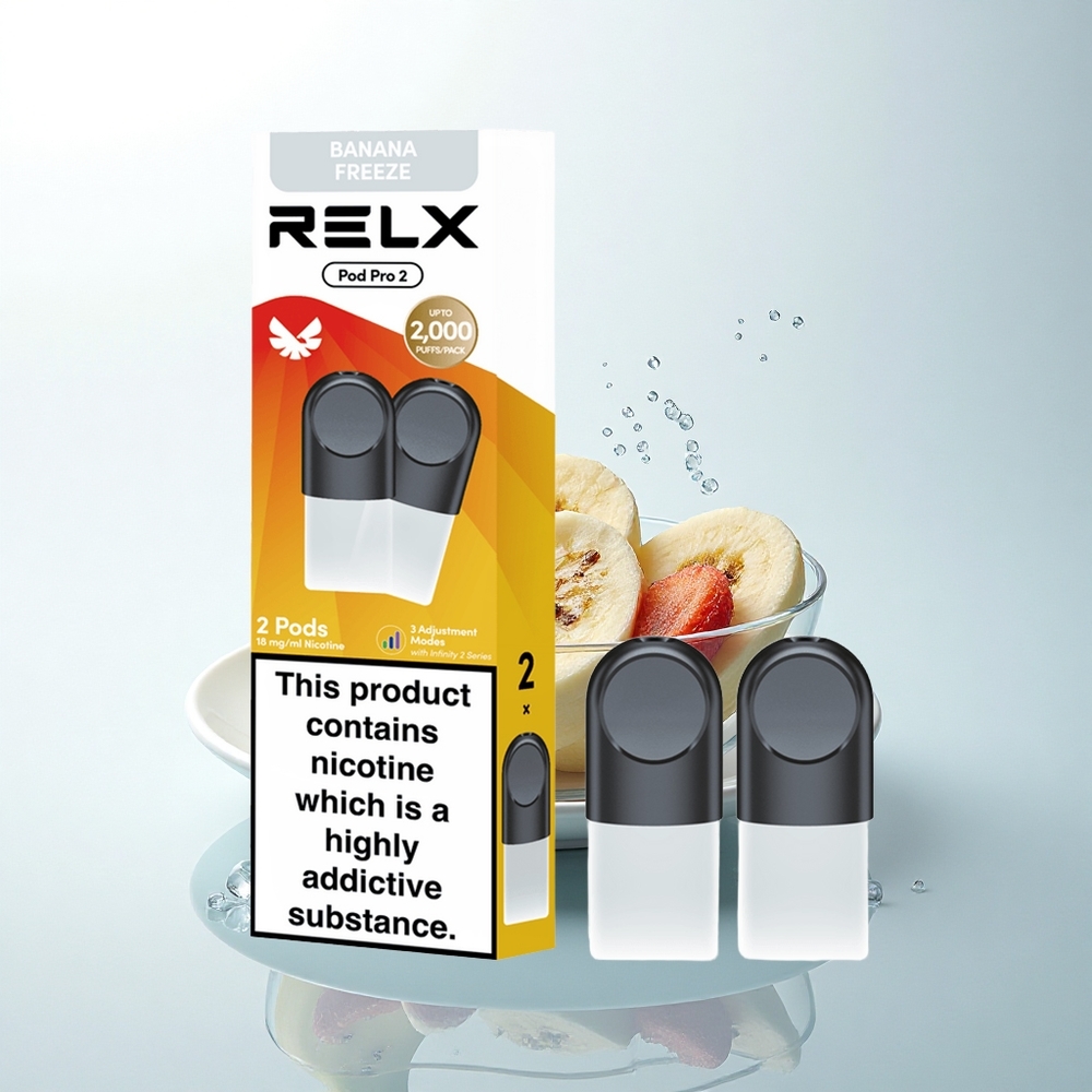 Relx Pod Pro 2 Vape Device デザートバナナフリーズ18mg/ml スムーズモード1.9ml 3パック