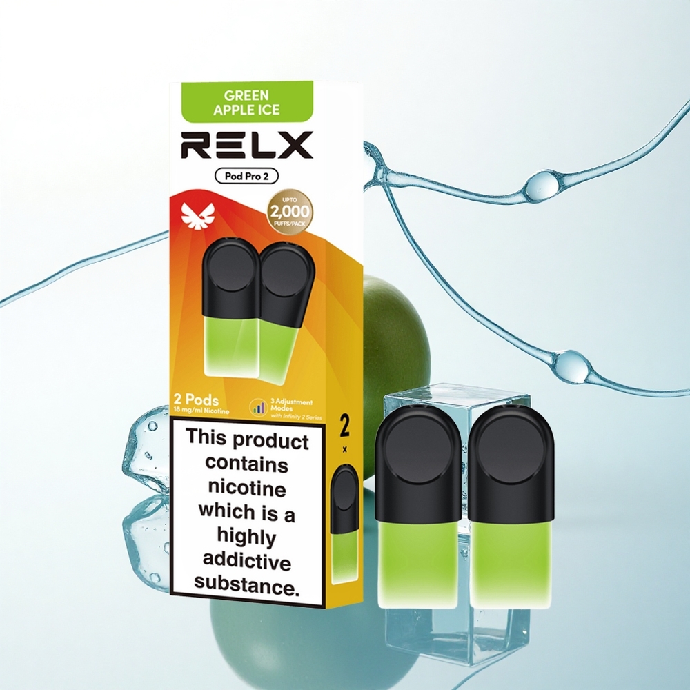 Relx Pod Pro 2 Vape Device グリーンアップルアイス1.9ml 3電圧調整