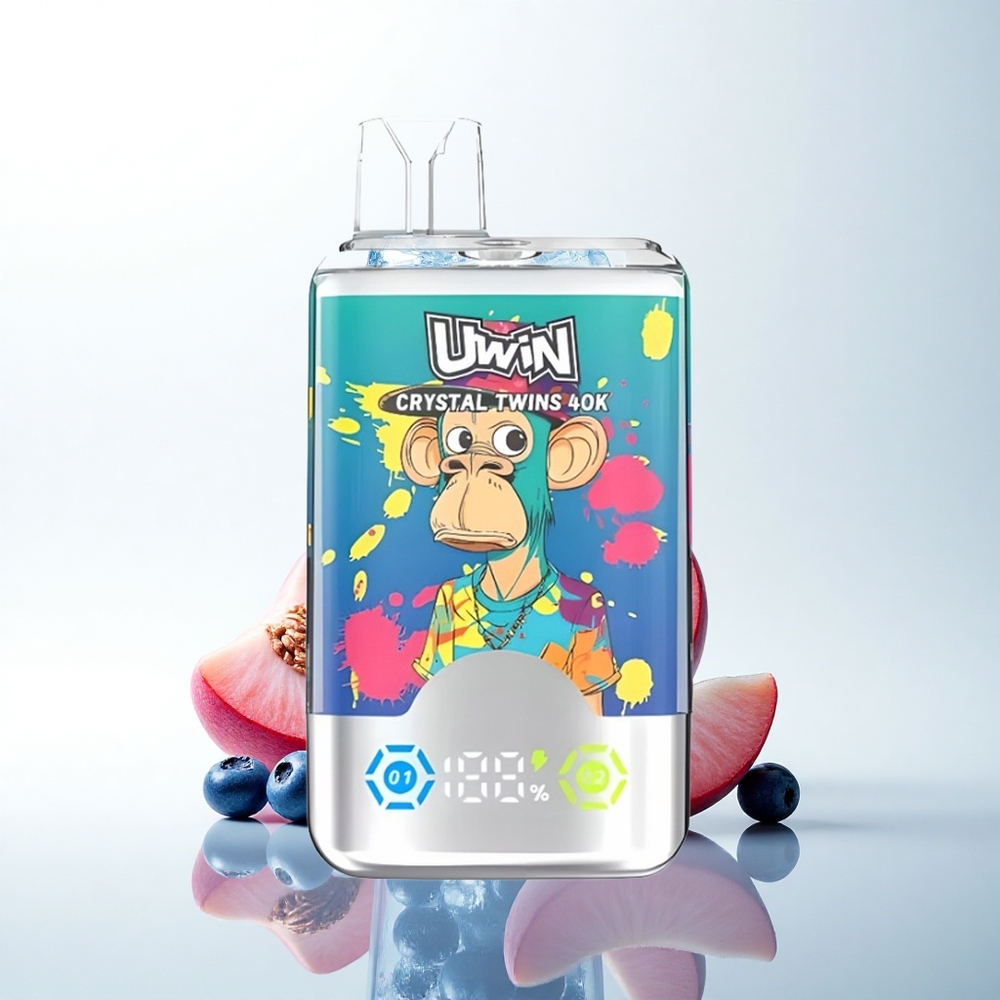 Uwin Crystal Twins 40000 Puffs ブルーベリーオンアイスサマーピーチアイス デュアルフレーバー 32ml 850mAh